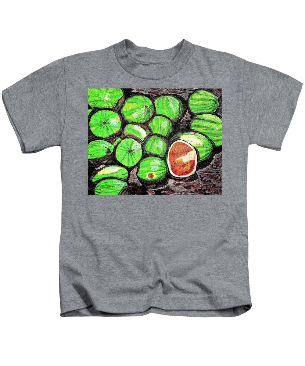 Watermelon Kids T-Shirt featuring the painting Watermelons by Amy Kuenzie