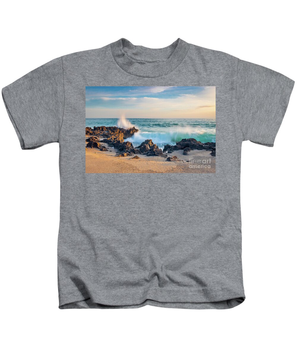 Wave Kids T-Shirt featuring the photograph Wave and Rocks by Tom Claud