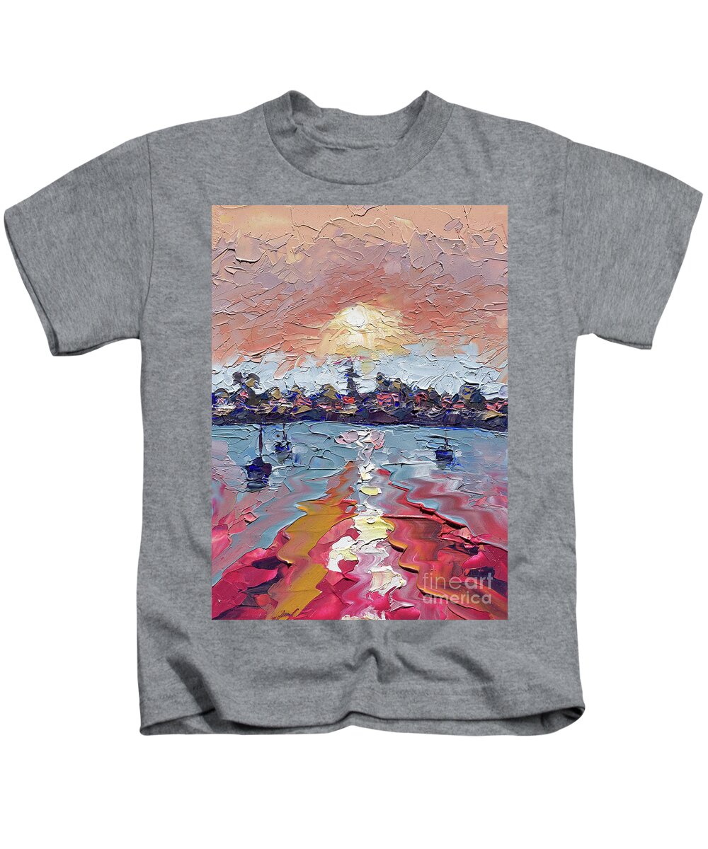 Impressionist Kids T-Shirt featuring the painting West Cliff Sunset, 2020 by PJ Kirk