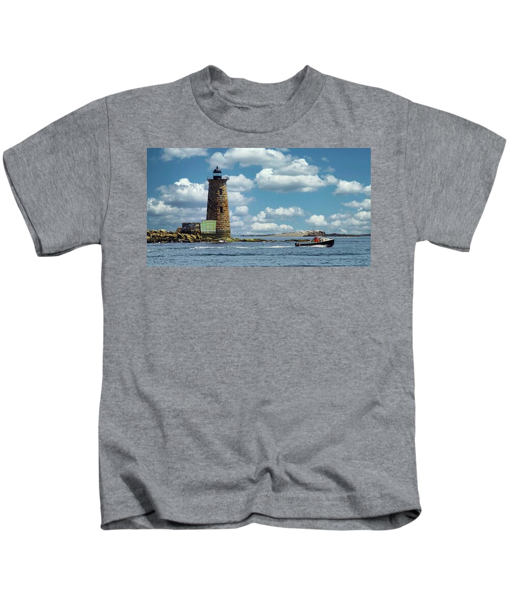Whaleback Lighthouse Kids T-Shirt featuring the photograph Whaleback Lighthouse - Kittery, Maine by Deb Bryce