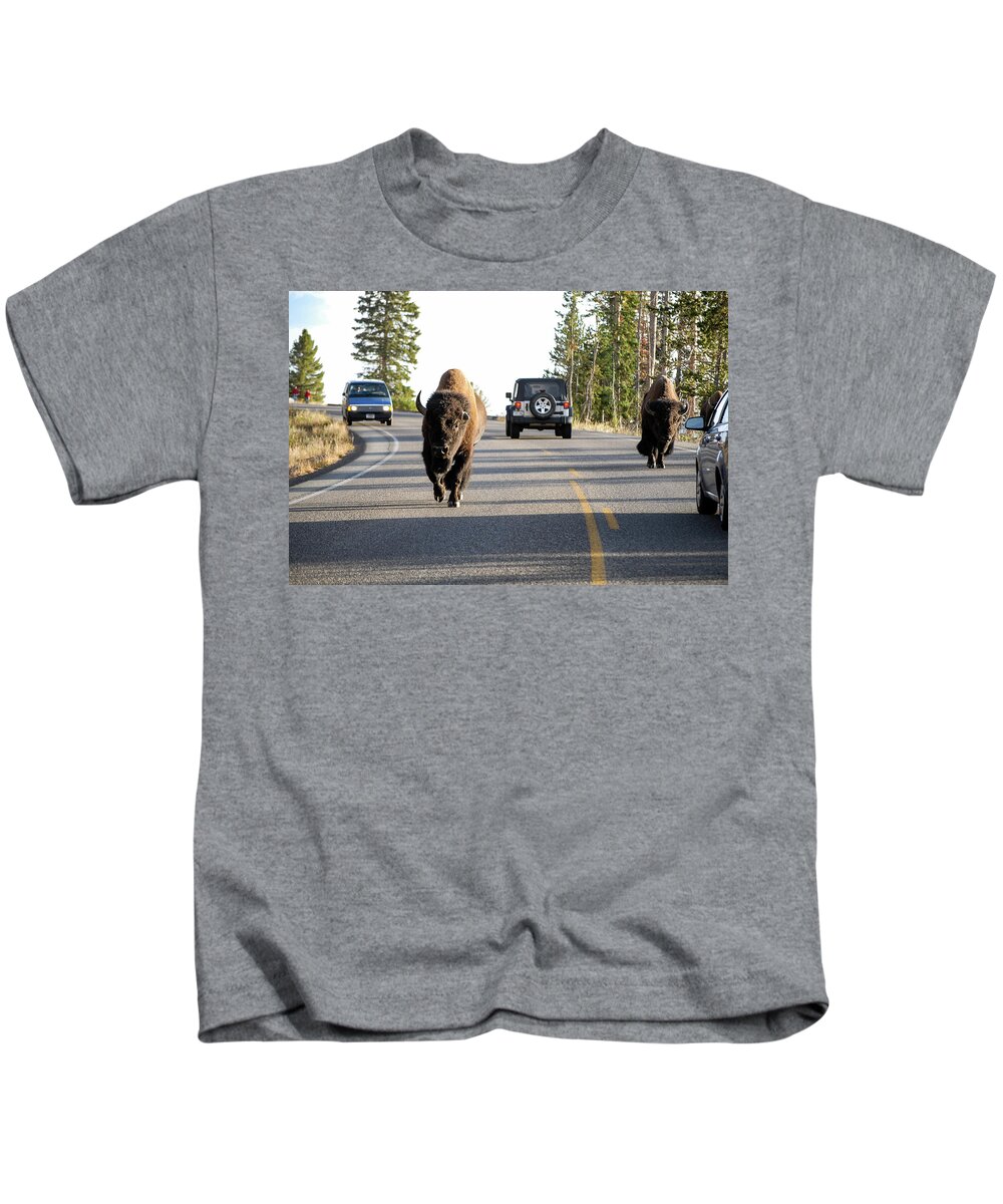 Buffalo Kids T-Shirt featuring the photograph Where The Buffalo Roam - Bison, Yellowstone National Park, Wyoming by Earth And Spirit