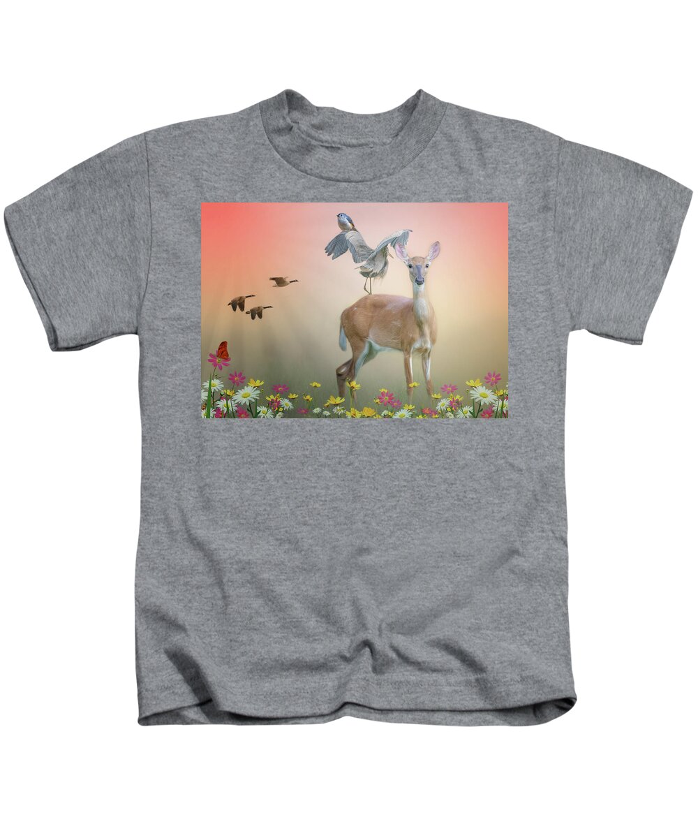 Whimsy Kids T-Shirt featuring the digital art Whimsy, Deer Me by Cindy Lark Hartman
