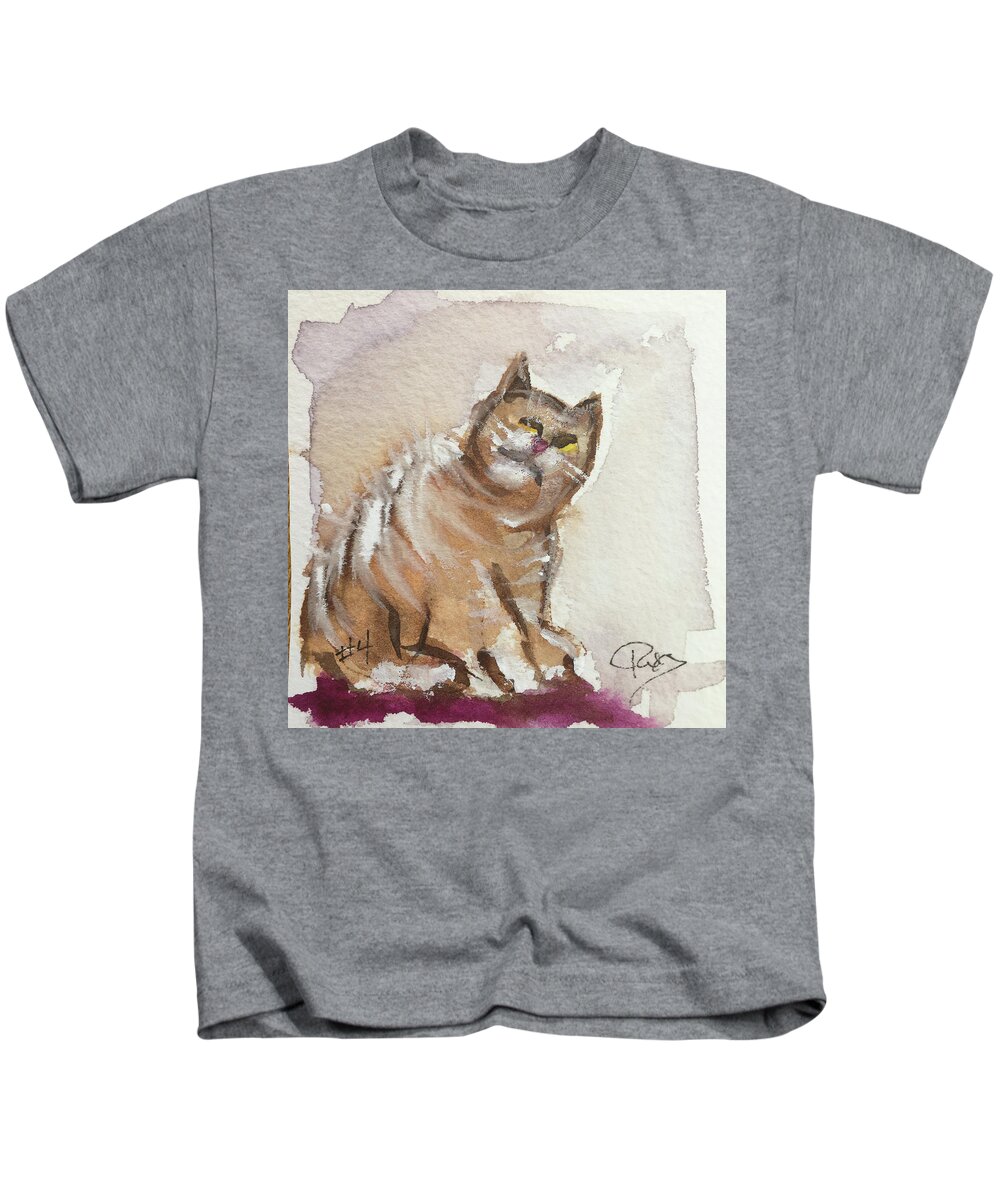 Whimsy Kids T-Shirt featuring the painting Whimsy Kitty 4 by Roxy Rich