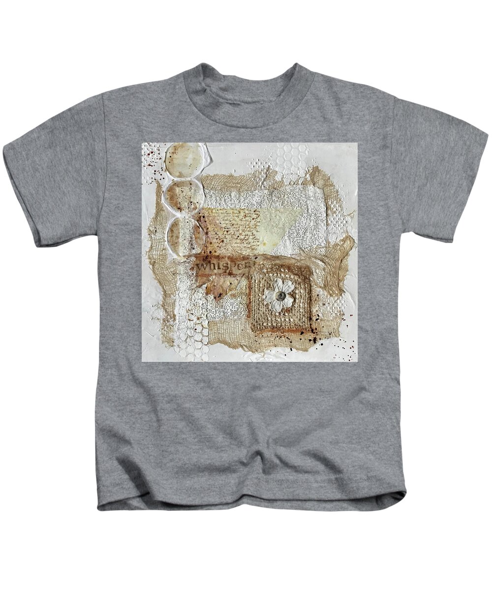 Mixed Media Kids T-Shirt featuring the painting Inspirational found word in a rustic collage combining natural elements by Diane Fujimoto