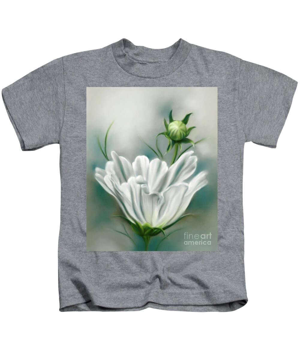 Botanical Kids T-Shirt featuring the painting White Cosmos Flower and Bud by MM Anderson