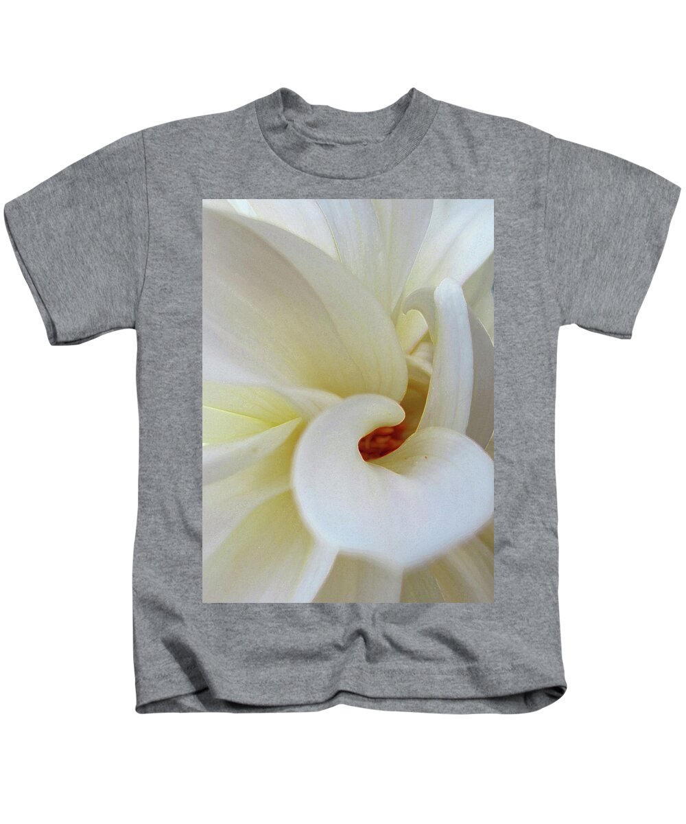 White Kids T-Shirt featuring the photograph White Dahlia Study 3 by Laura Davis