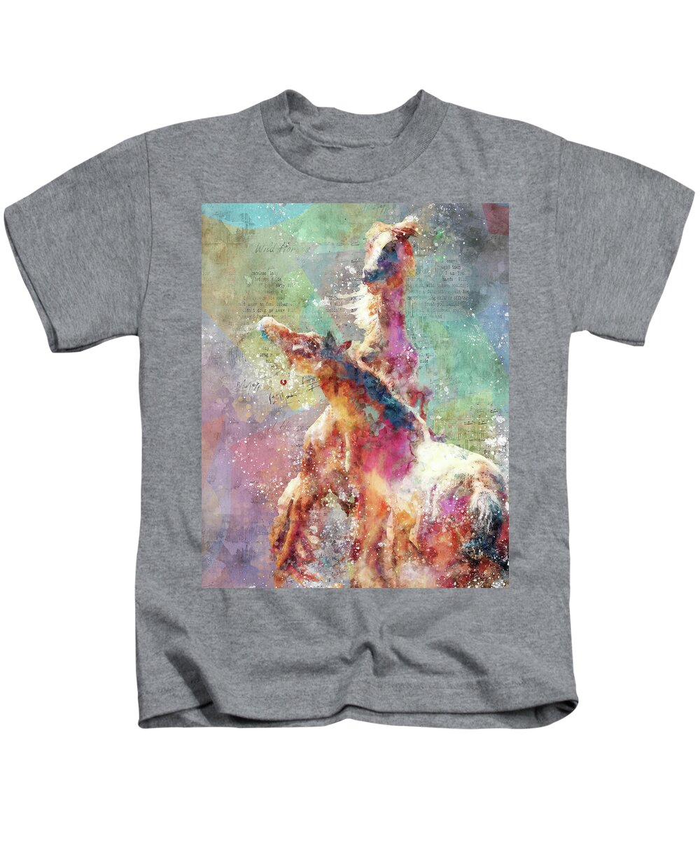 Horses Kids T-Shirt featuring the digital art Wild Horses by Bonny Puckett