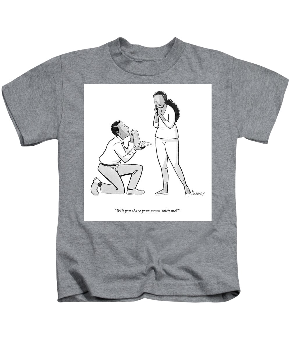 Will You Share Your Screen With Me? Kids T-Shirt featuring the drawing Will You Share your Screen With Me? by Benjamin Schwartz