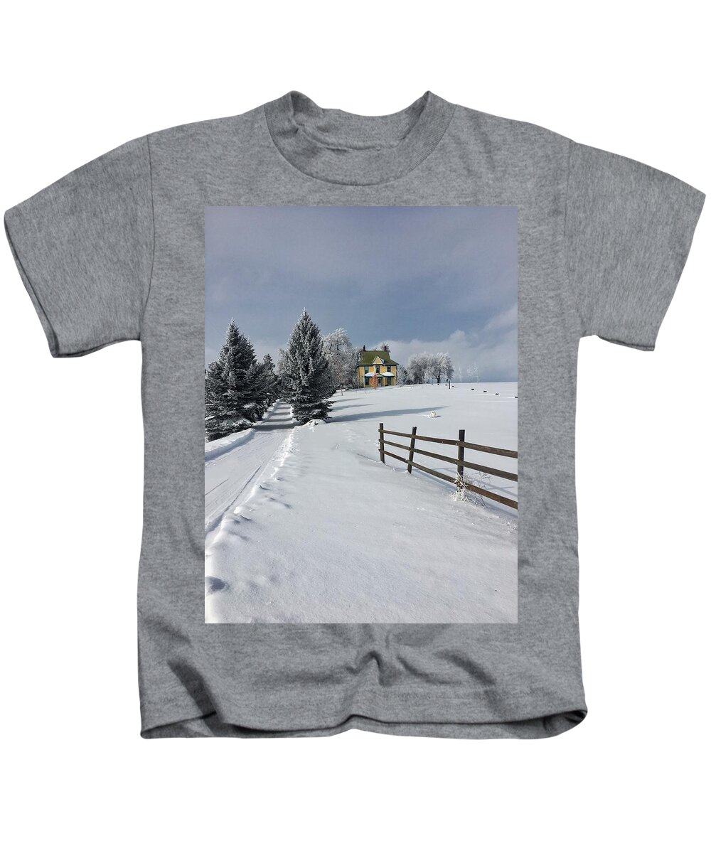 Snow Kids T-Shirt featuring the photograph Winter Country Lane 2 by Jerry Abbott