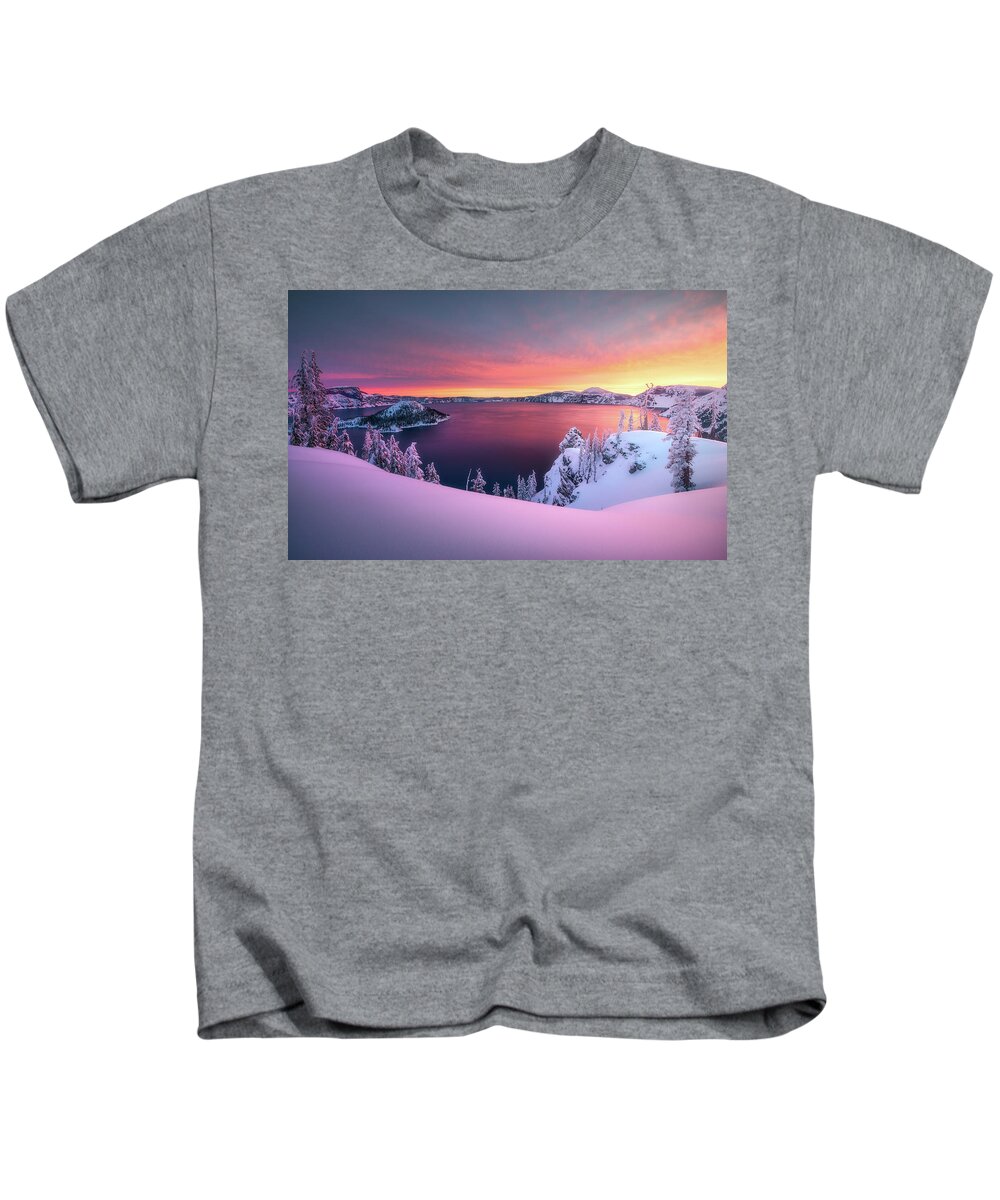Sunrise Kids T-Shirt featuring the photograph Winter Sentinels by Henry w Liu