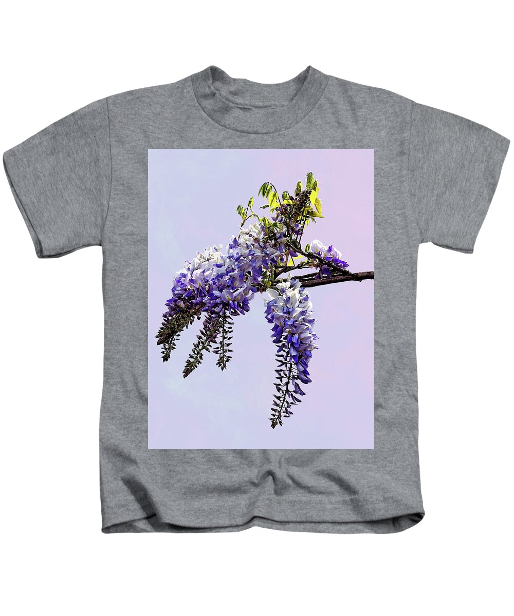 Wisteria Kids T-Shirt featuring the photograph Wisteria Starting to Open by Susan Savad