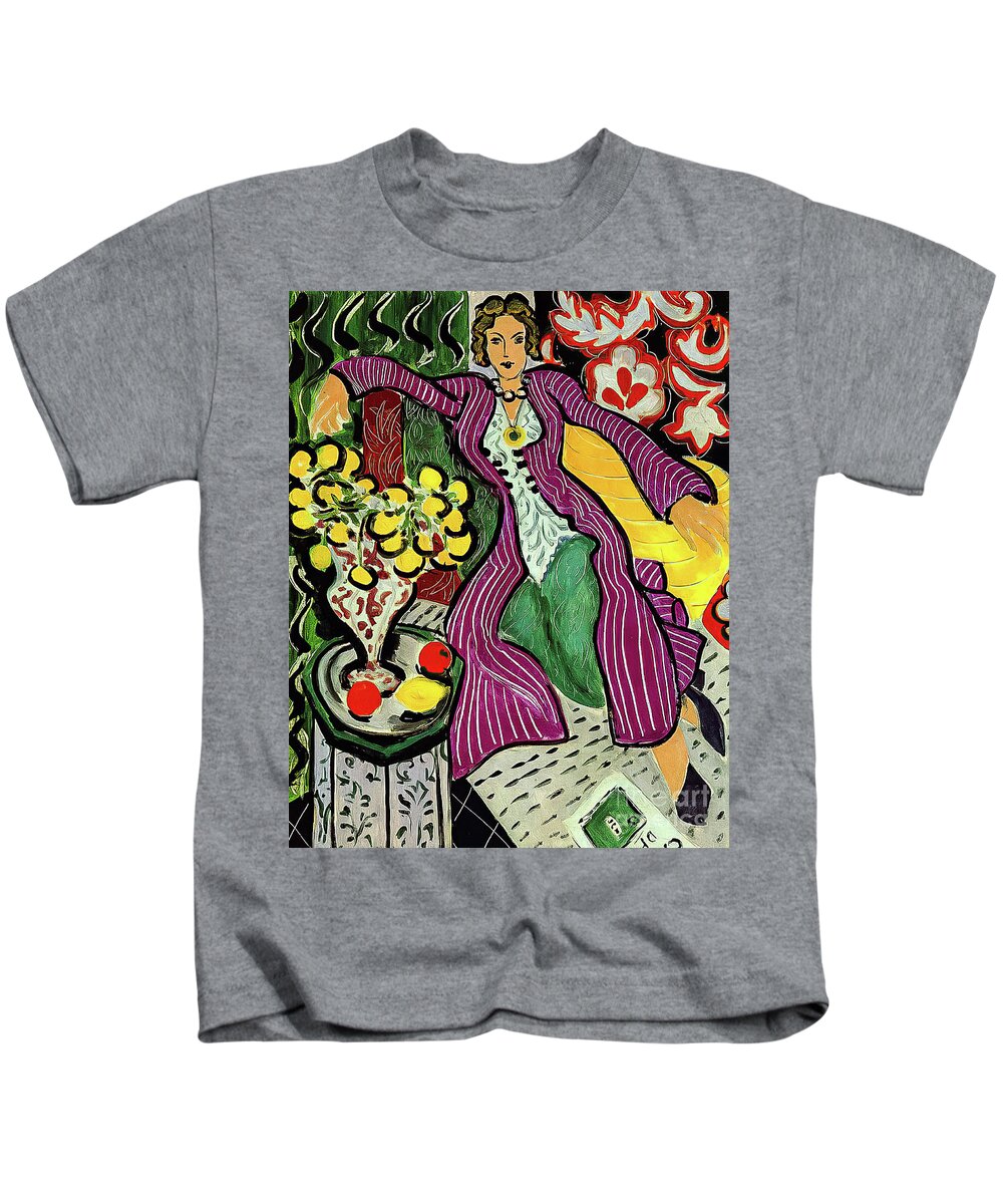 Woman Kids T-Shirt featuring the painting Woman in a Purple Coat by Henri Matisse 1937 by Henri Matisse