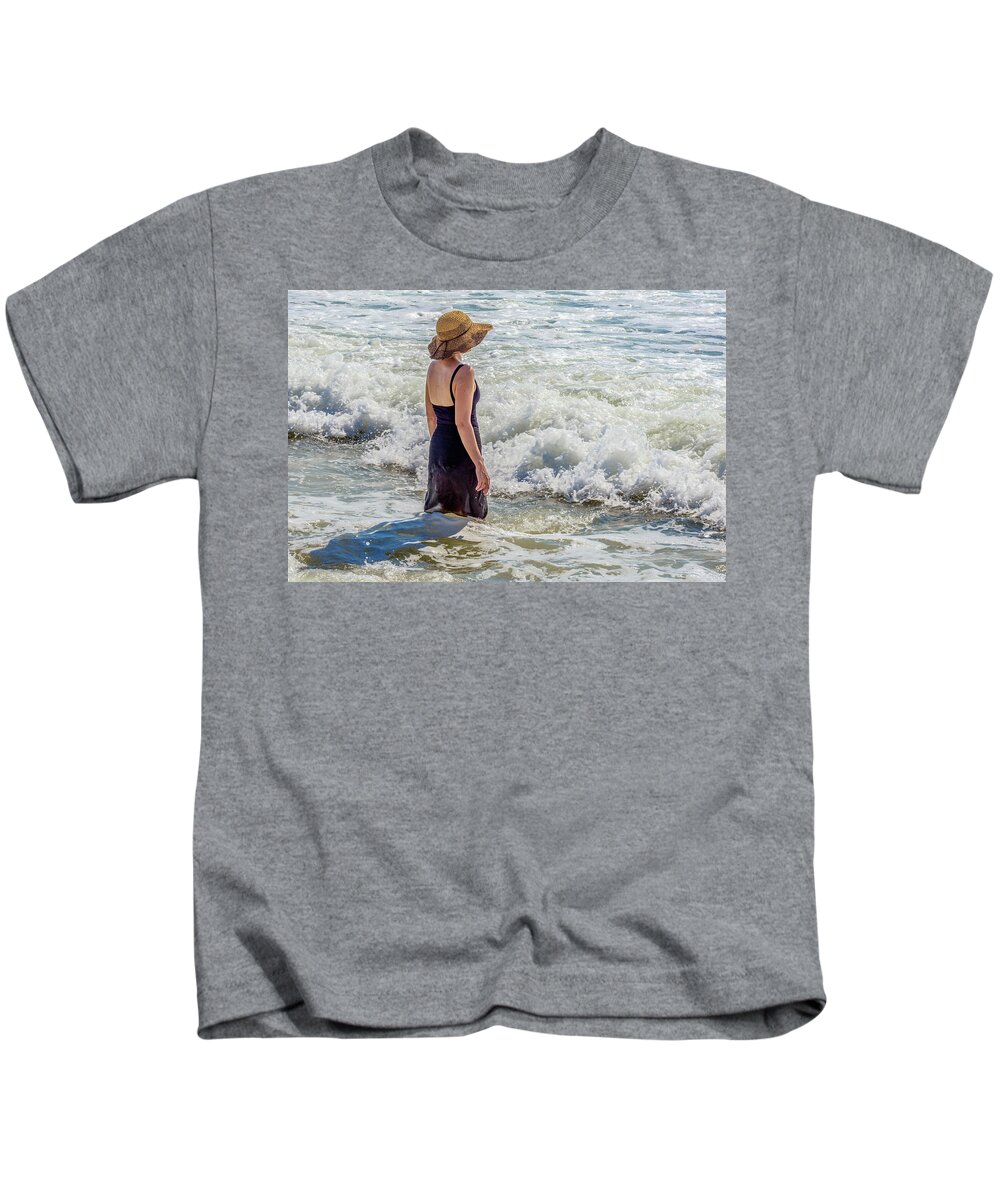 Beach Kids T-Shirt featuring the photograph Woman in The Waves by WAZgriffin Digital