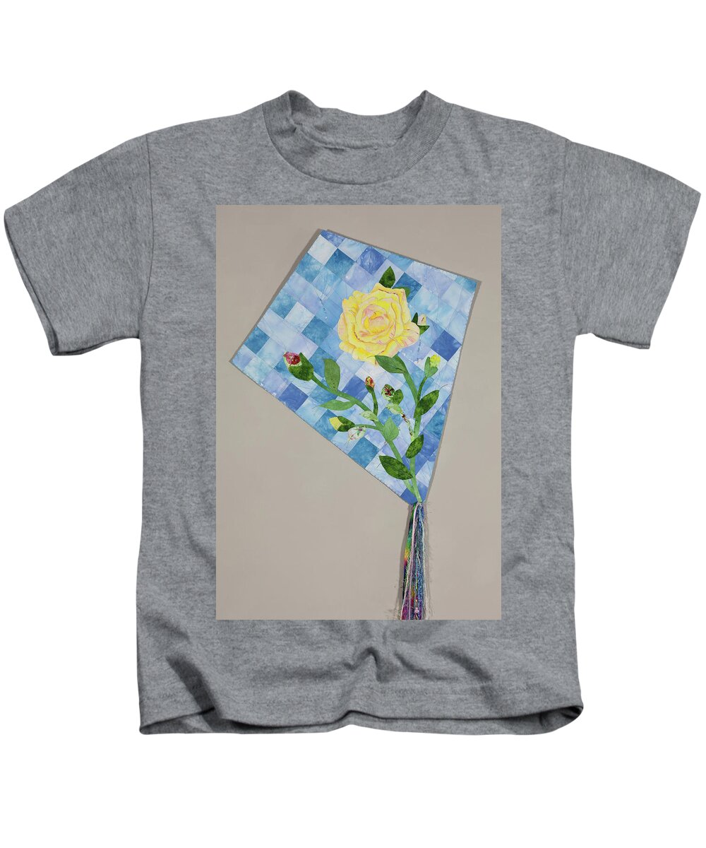 Fiber Art Kids T-Shirt featuring the mixed media Yellow Rose of Texas 2 by Vivian Aumond