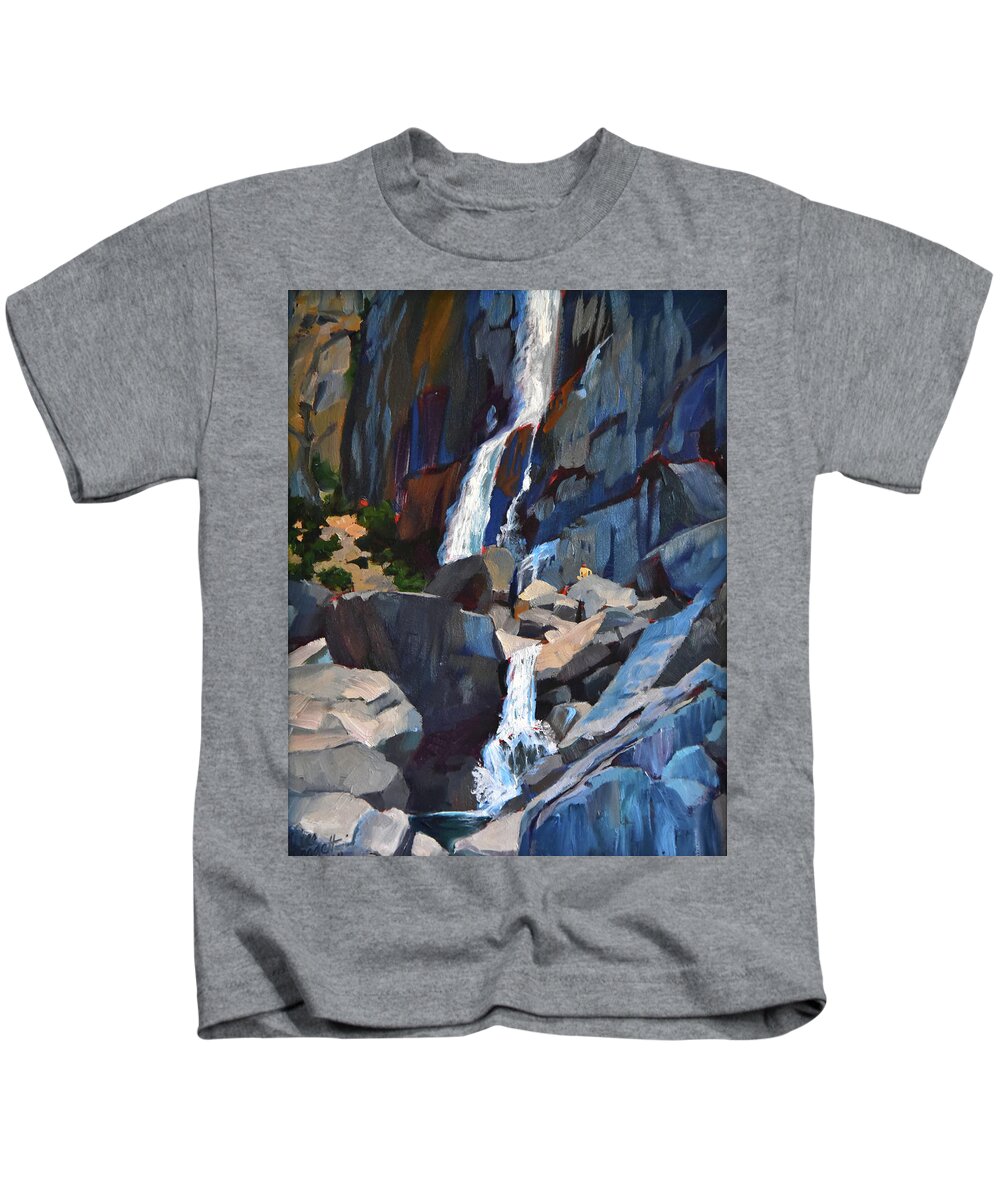 Waterfall Kids T-Shirt featuring the painting Yosemite Falls in August by Alice Leggett
