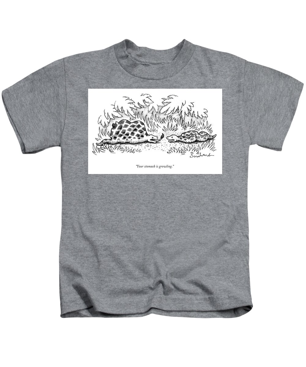 Your Stomach Is Growling. Kids T-Shirt featuring the drawing Your Stomach is Growling by David Borchart