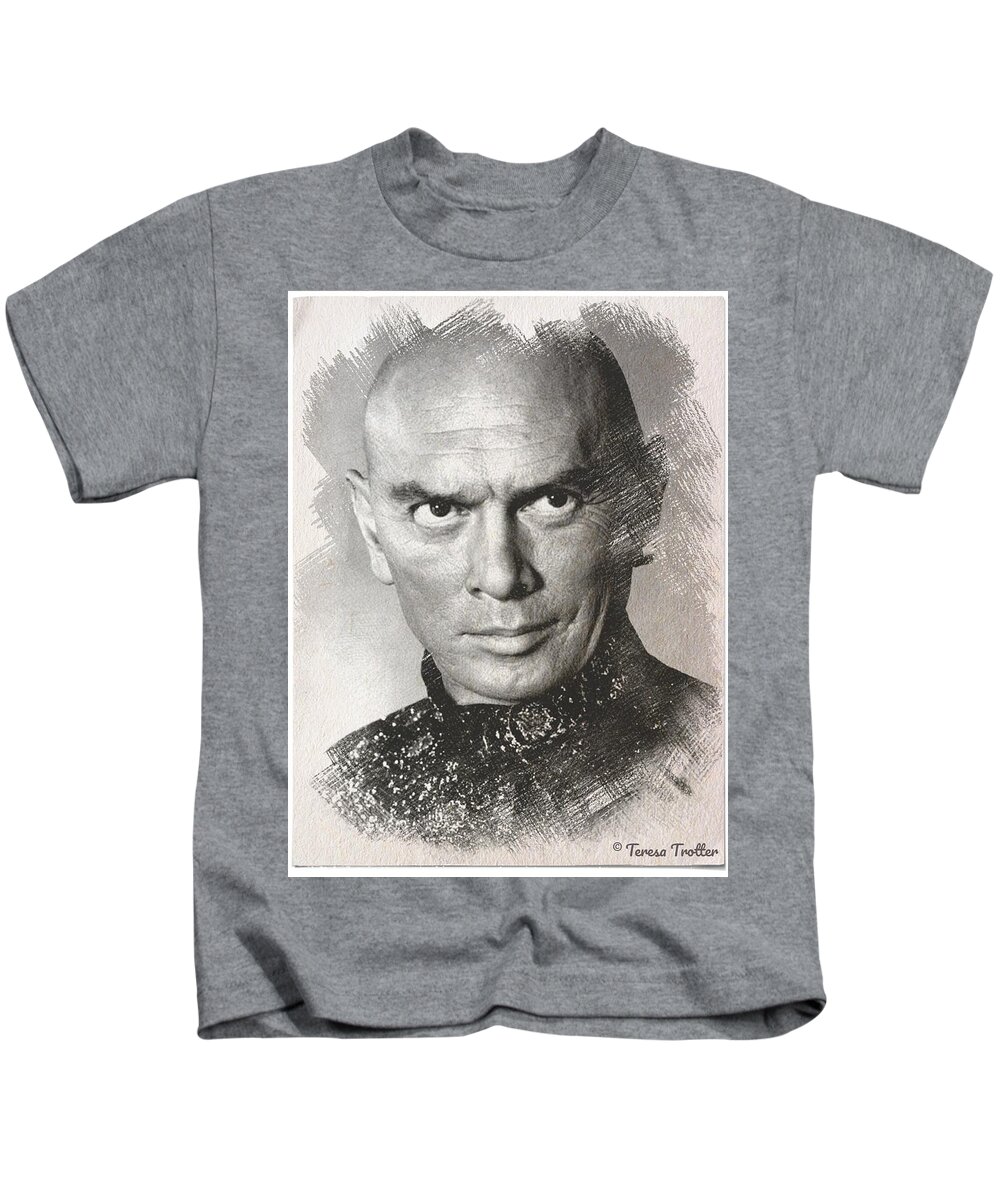 Yul Brynner Kids T-Shirt featuring the drawing Yul Brynner by Teresa Trotter