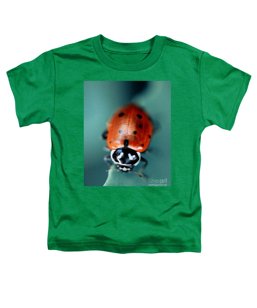 Red Ladybug Toddler T-Shirt featuring the photograph Ladybug on Green Leaf #2 by Iris Richardson