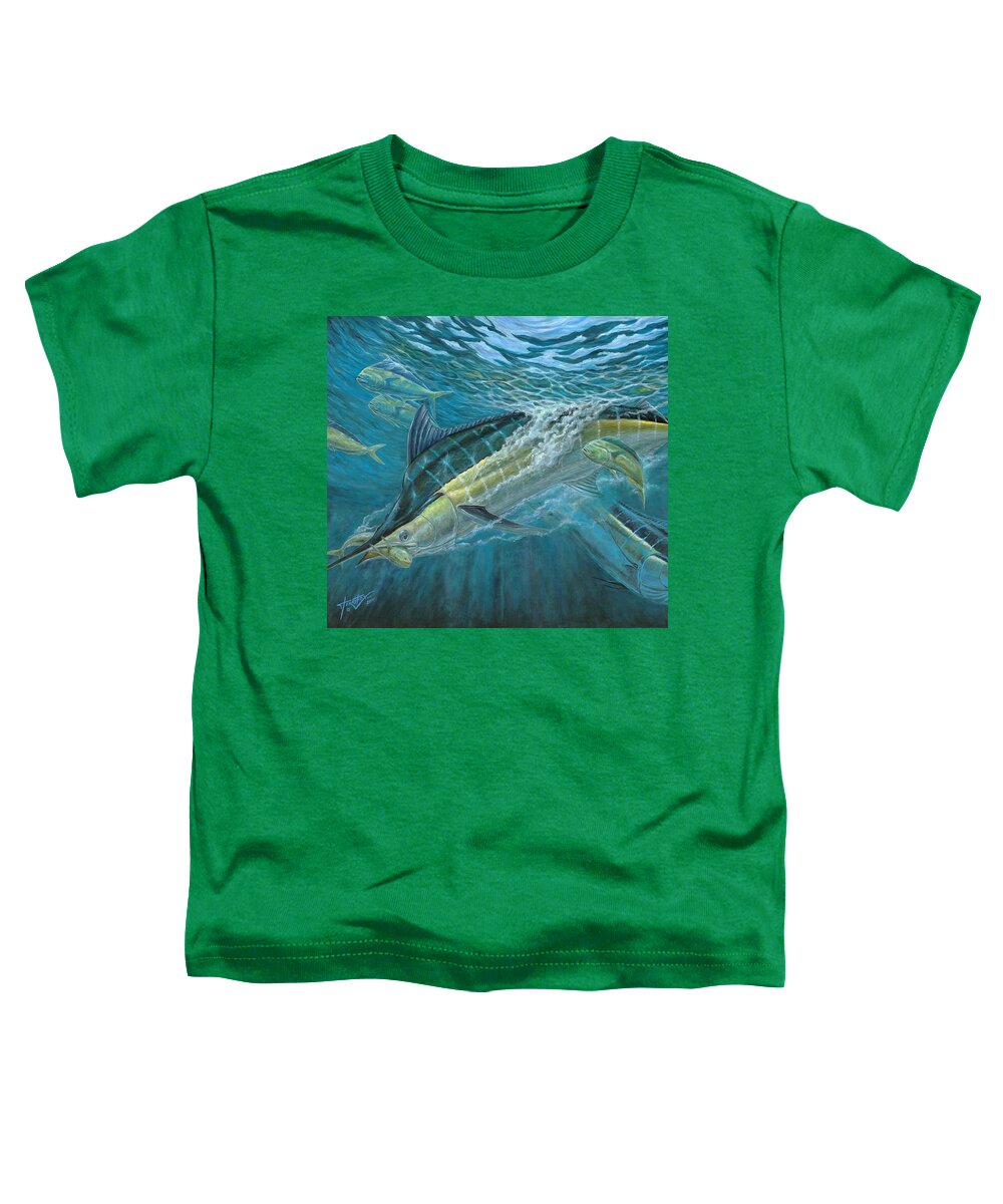 Blue Marlin Toddler T-Shirt featuring the painting Blue And Mahi Mahi Underwater by Terry Fox