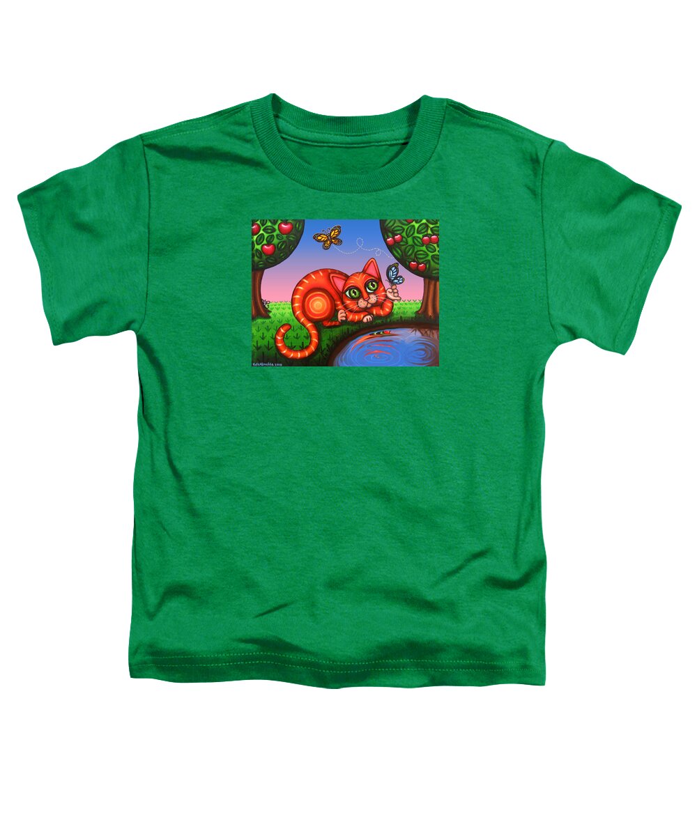 Cat Toddler T-Shirt featuring the painting Cat in Reflection by Victoria De Almeida