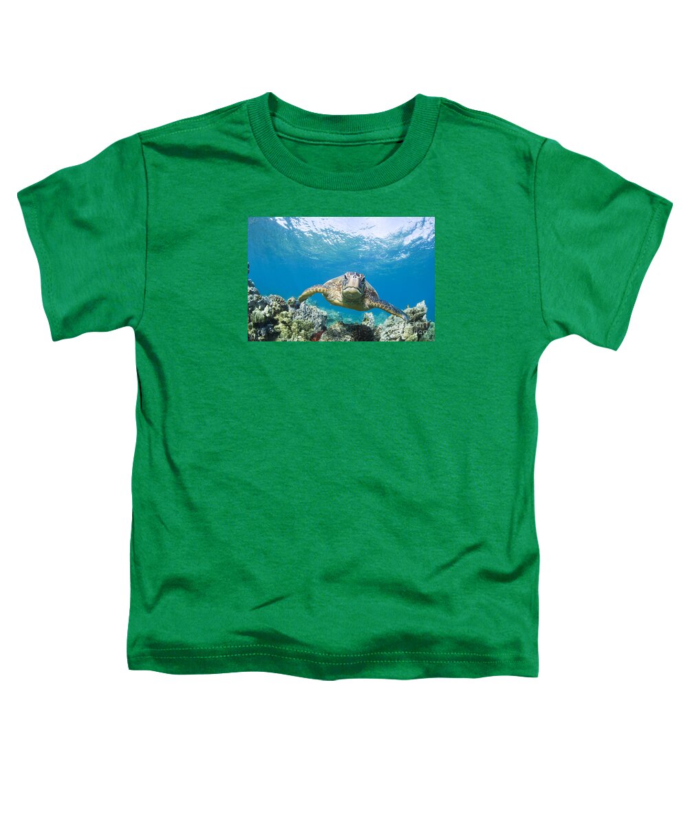 Animal Toddler T-Shirt featuring the photograph Green Sea Turtle over Reef by M Swiet Productions