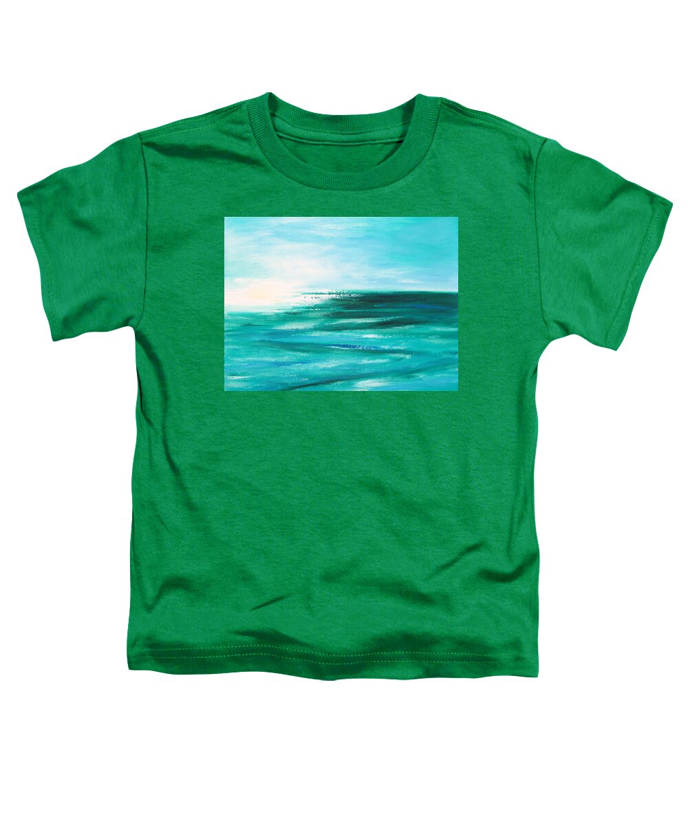 Abstracts Toddler T-Shirt featuring the painting Abstract Sunset in Blue and Green 2 by Gina De Gorna