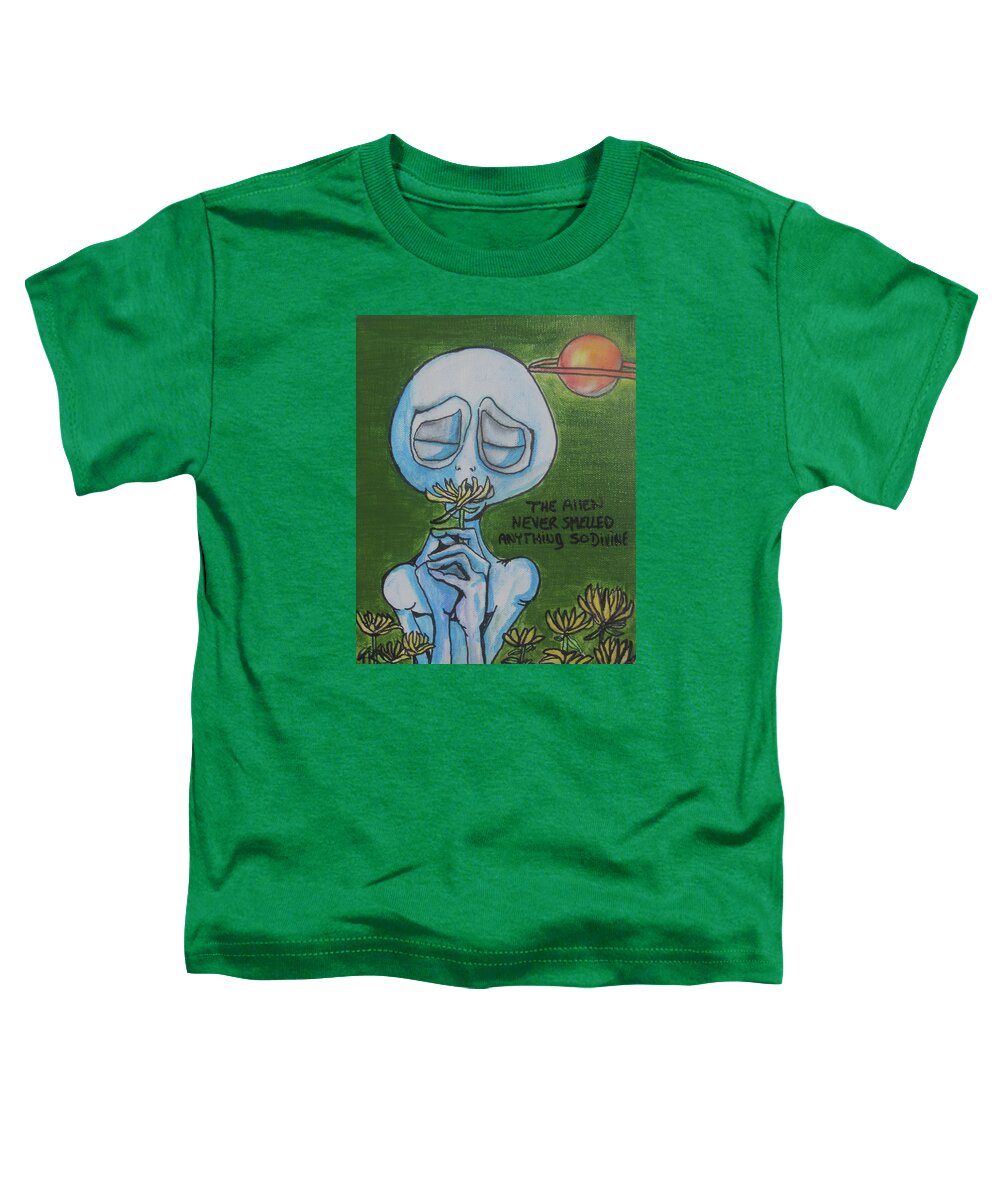 Flowers Toddler T-Shirt featuring the painting Aliens Love Flowers by Similar Alien