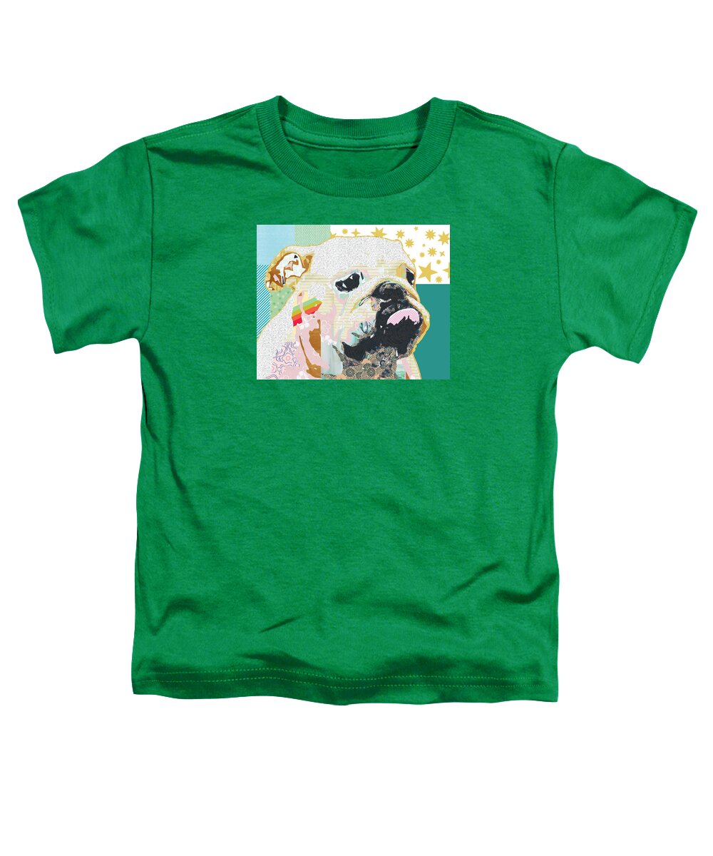 Bulldog Toddler T-Shirt featuring the mixed media Bulldog Collage by Claudia Schoen
