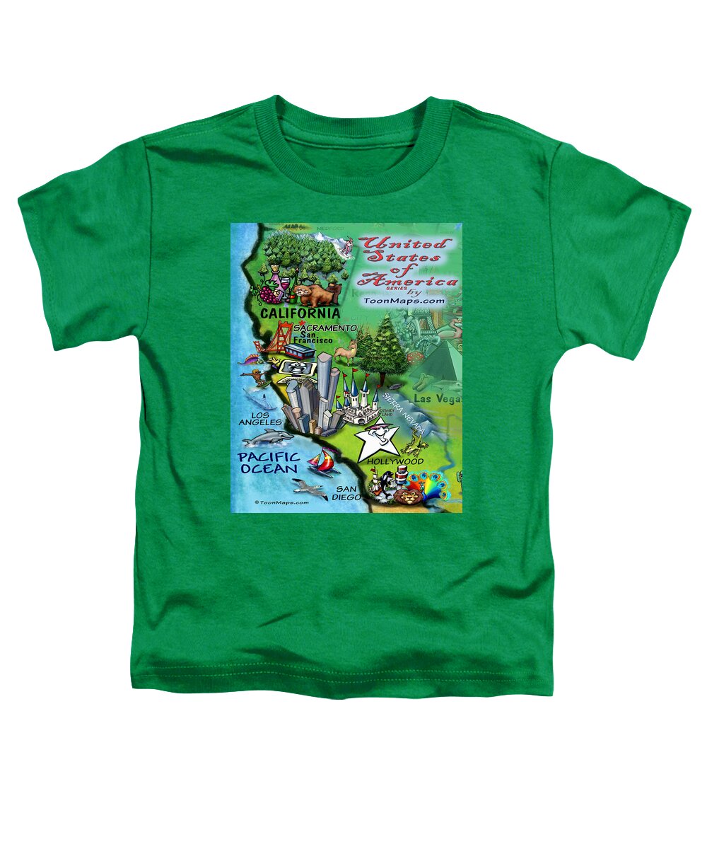 California Toddler T-Shirt featuring the digital art California Fun Map by Kevin Middleton
