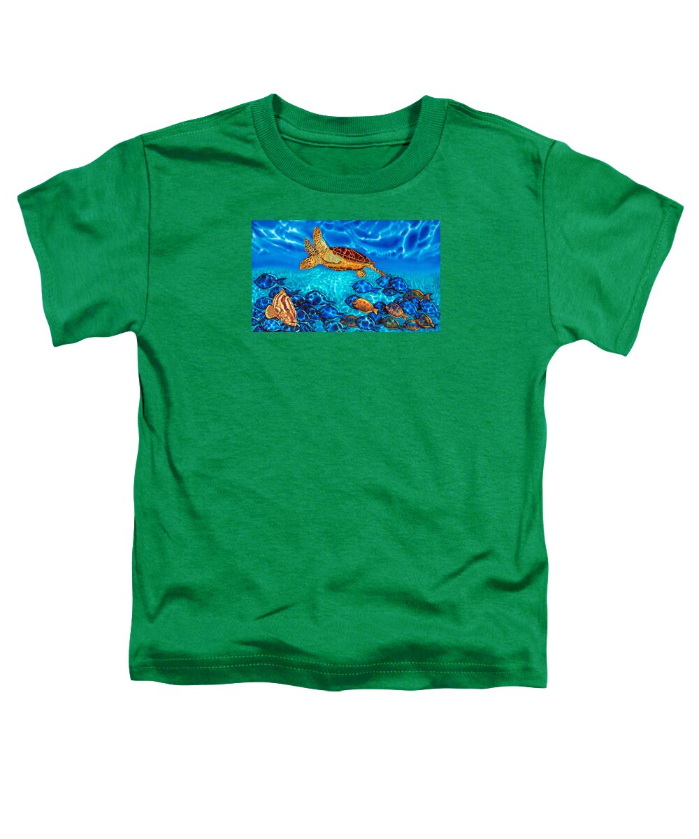 Sea Turtle Toddler T-Shirt featuring the painting Caribbean Sea Turtle and Reef Fish by Daniel Jean-Baptiste