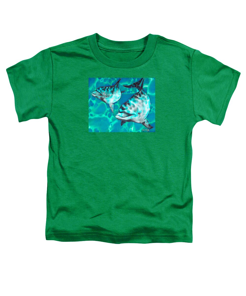 Dolphin Painting Toddler T-Shirt featuring the painting Dolphins of Sanne Bay by Daniel Jean-Baptiste