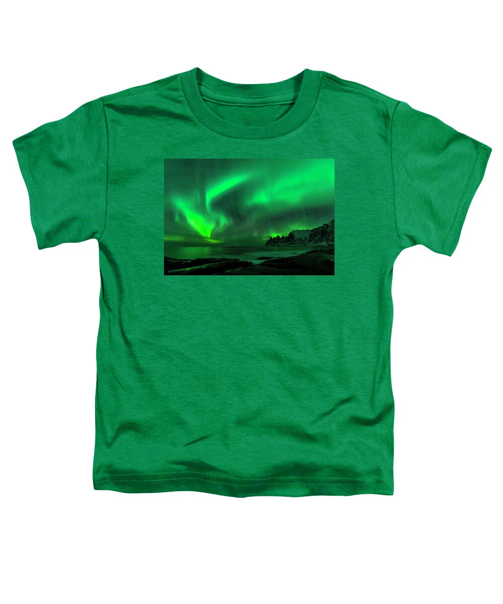 Norway Toddler T-Shirt featuring the photograph Green Skies at Night by Alex Lapidus