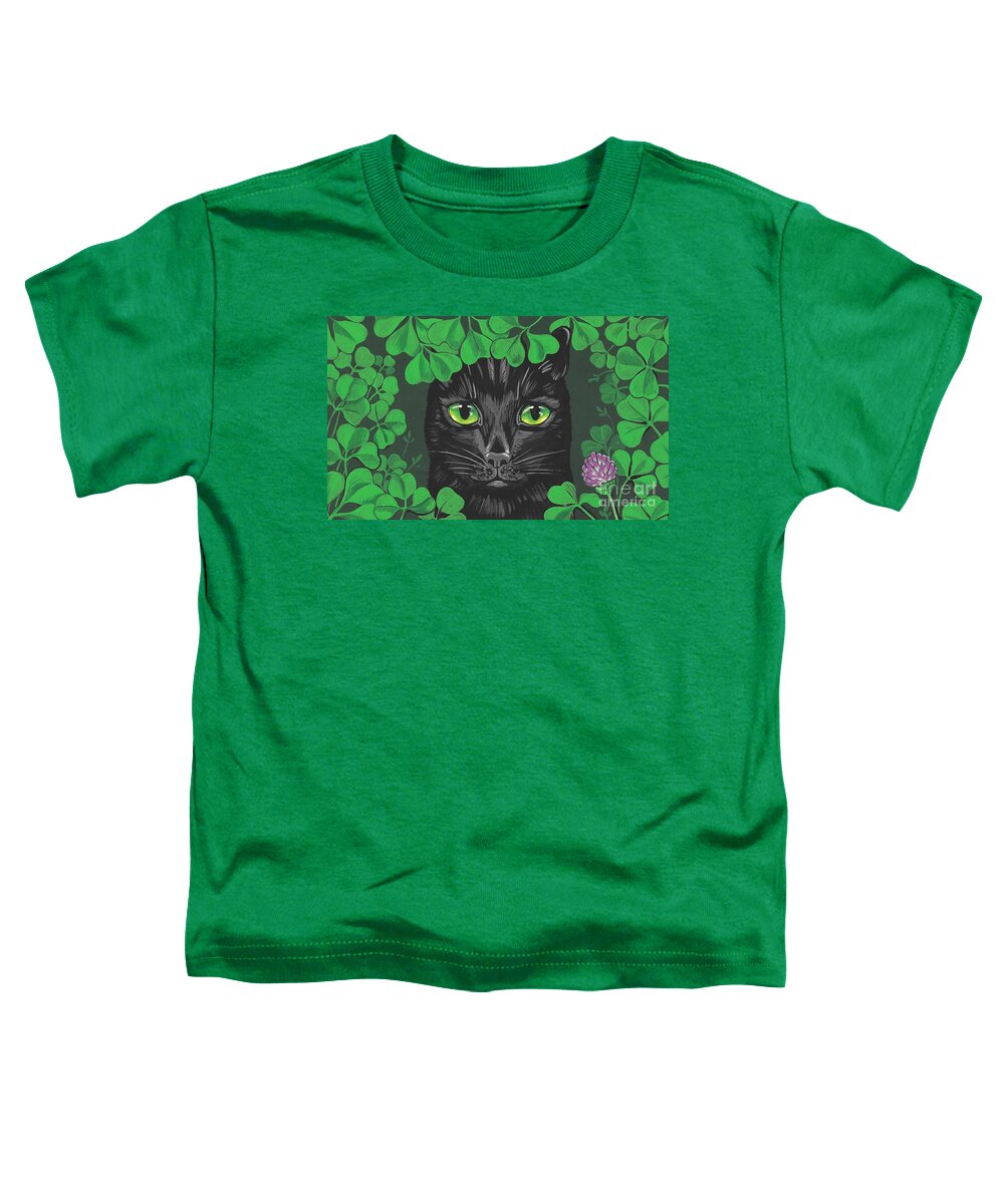 Print Toddler T-Shirt featuring the painting Guinevere the Green Eyed Cat by Margaryta Yermolayeva