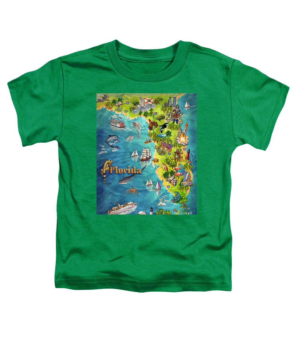 Castillo De San Marcos National Monument Toddler T-Shirt featuring the painting Illustrated Map of Florida by Maria Rabinky