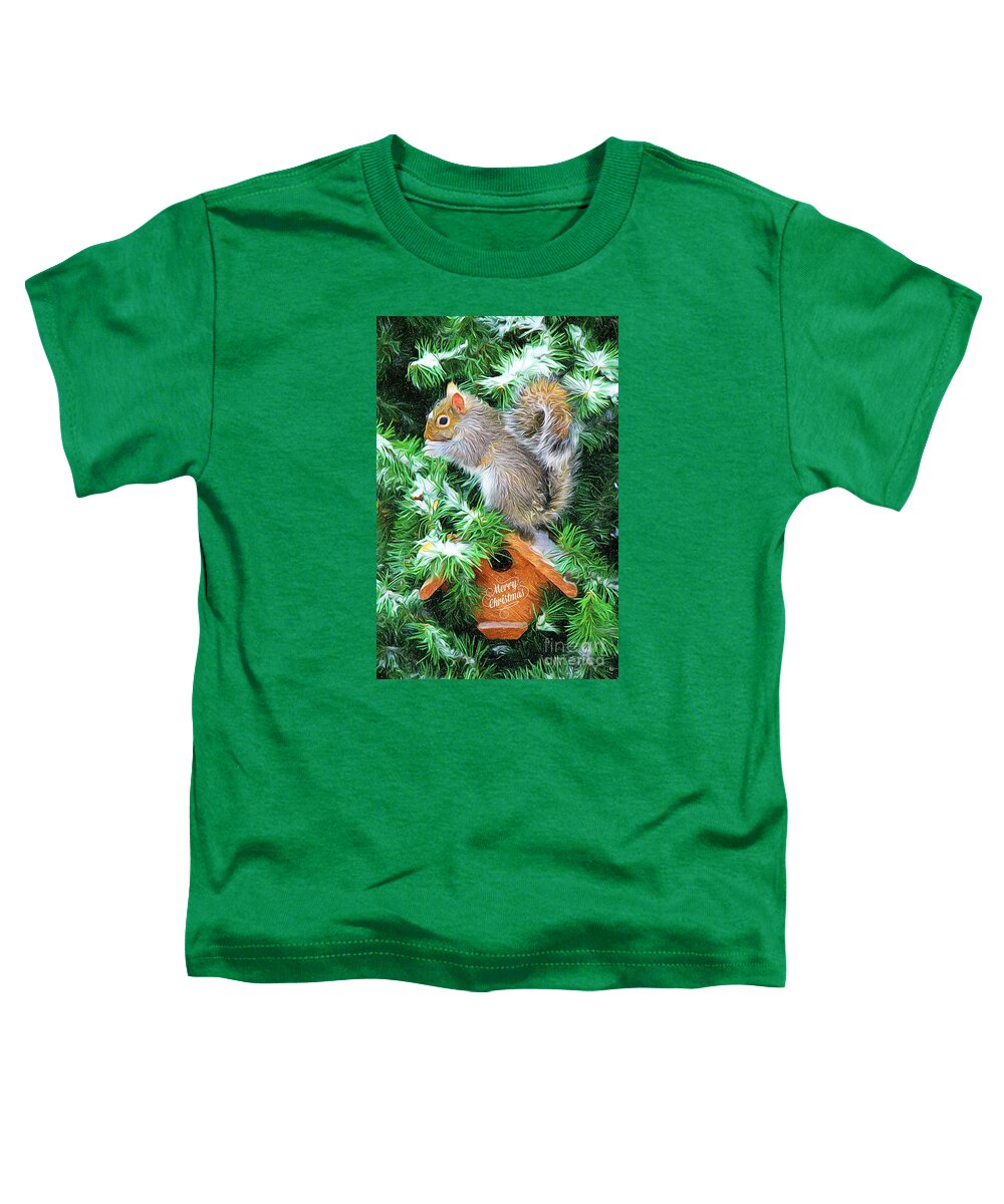 Squirrel Toddler T-Shirt featuring the photograph Merry Christmas Squirrel by Tina LeCour
