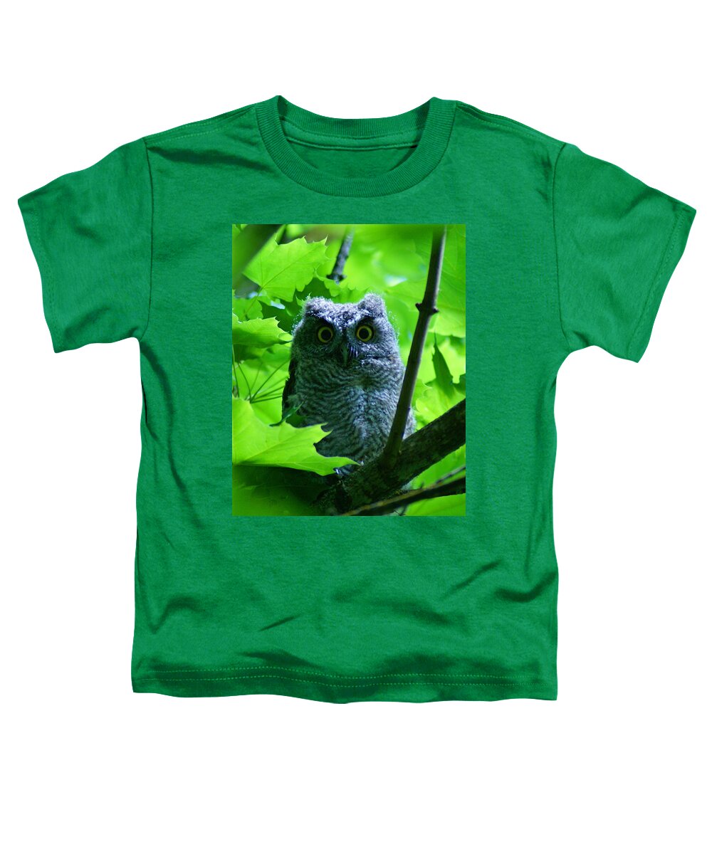 Owl Toddler T-Shirt featuring the photograph Owl in the Woods by Ben Upham III