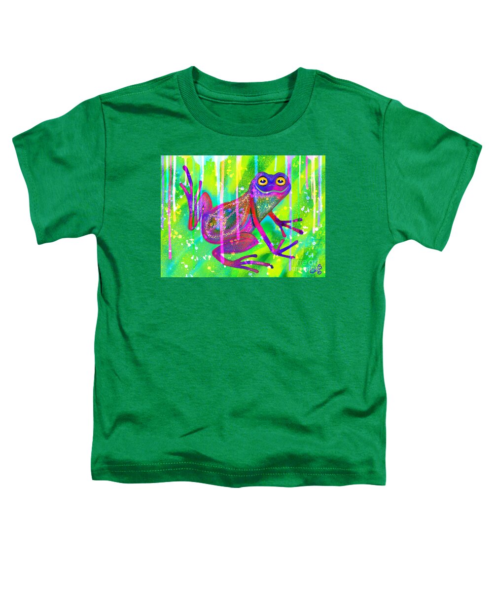 Frog Toddler T-Shirt featuring the painting Peace frog in the Rainbow Rain by Nick Gustafson