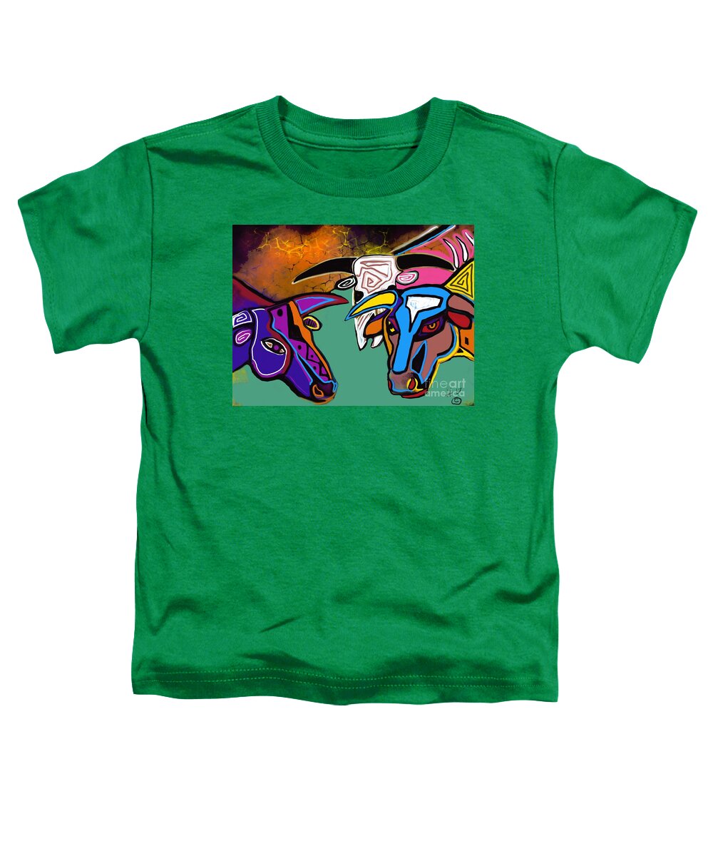 3 Bulls Toddler T-Shirt featuring the digital art The Gathering by Hans Magden