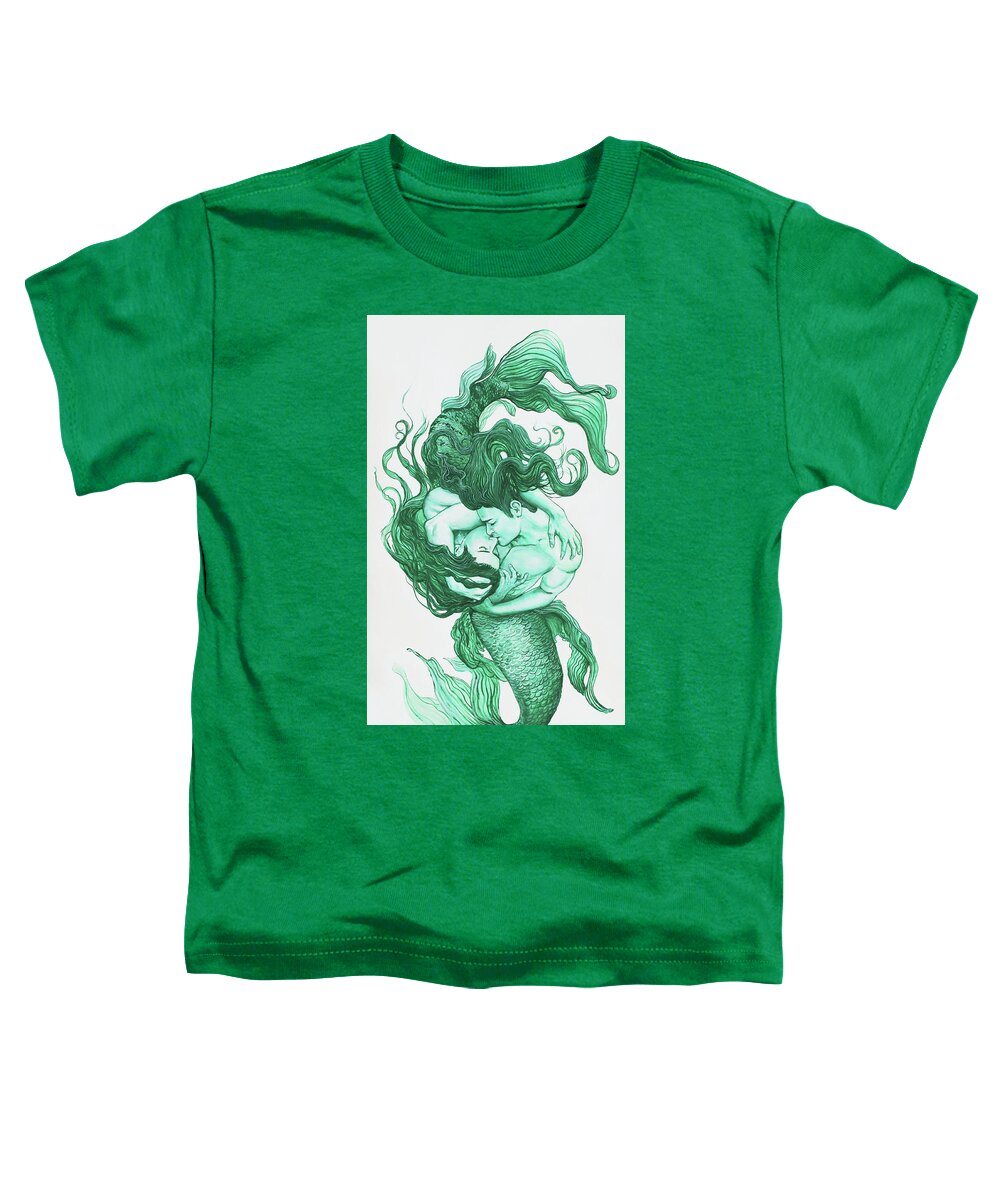 Mermen Toddler T-Shirt featuring the painting Embracing Mermen by Marc DeBauch