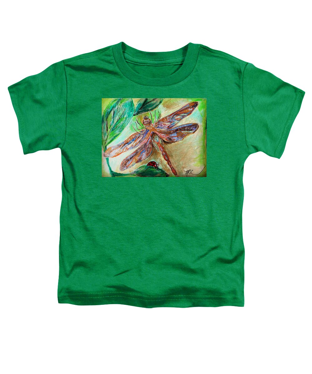 Dragonfly Toddler T-Shirt featuring the painting Dragonfly and Ladybug by Melody Fowler
