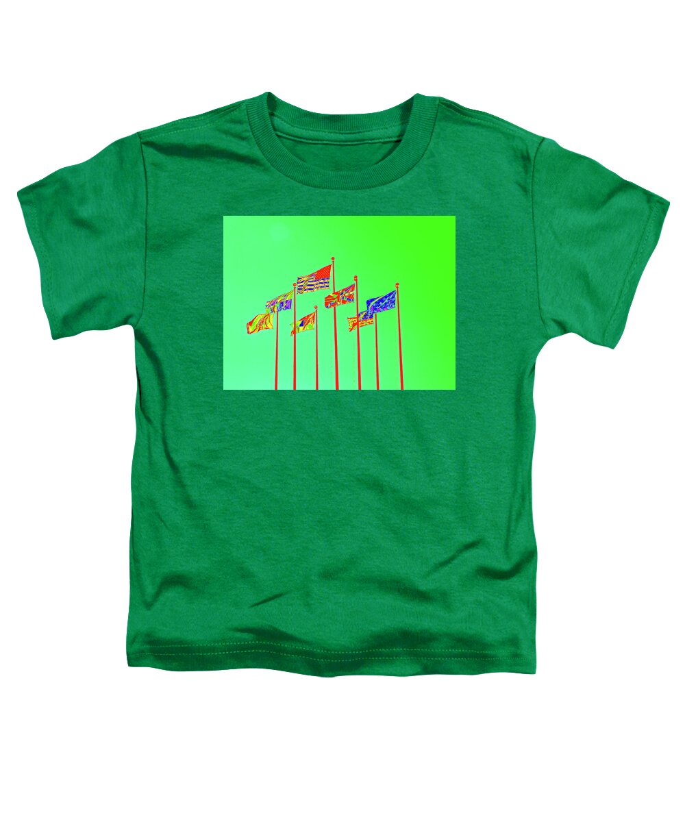 America Toddler T-Shirt featuring the digital art Flags Against A Green Sky by David Desautel