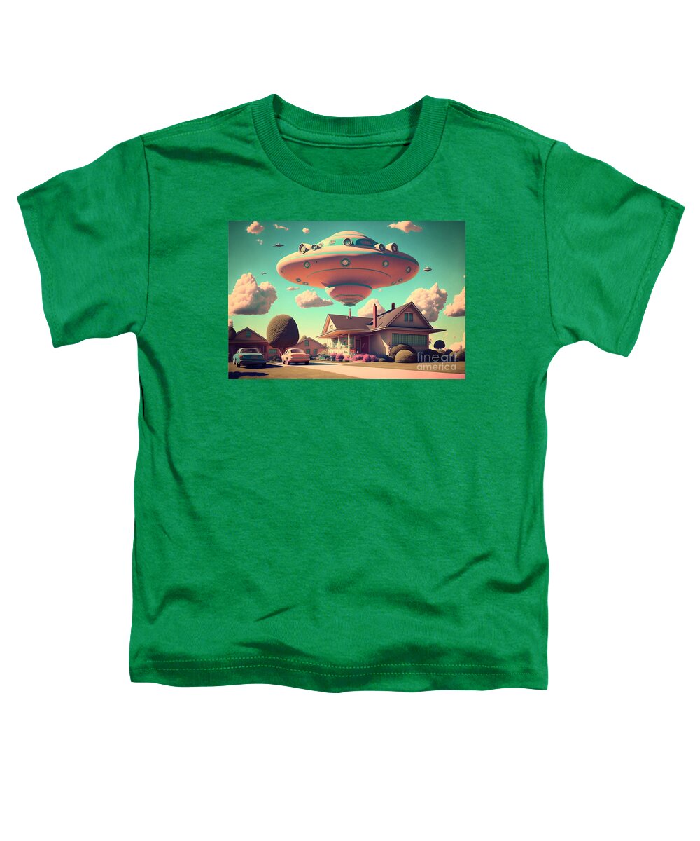 Flying Toddler T-Shirt featuring the mixed media Flying Saucer Frenzy I by Jay Schankman