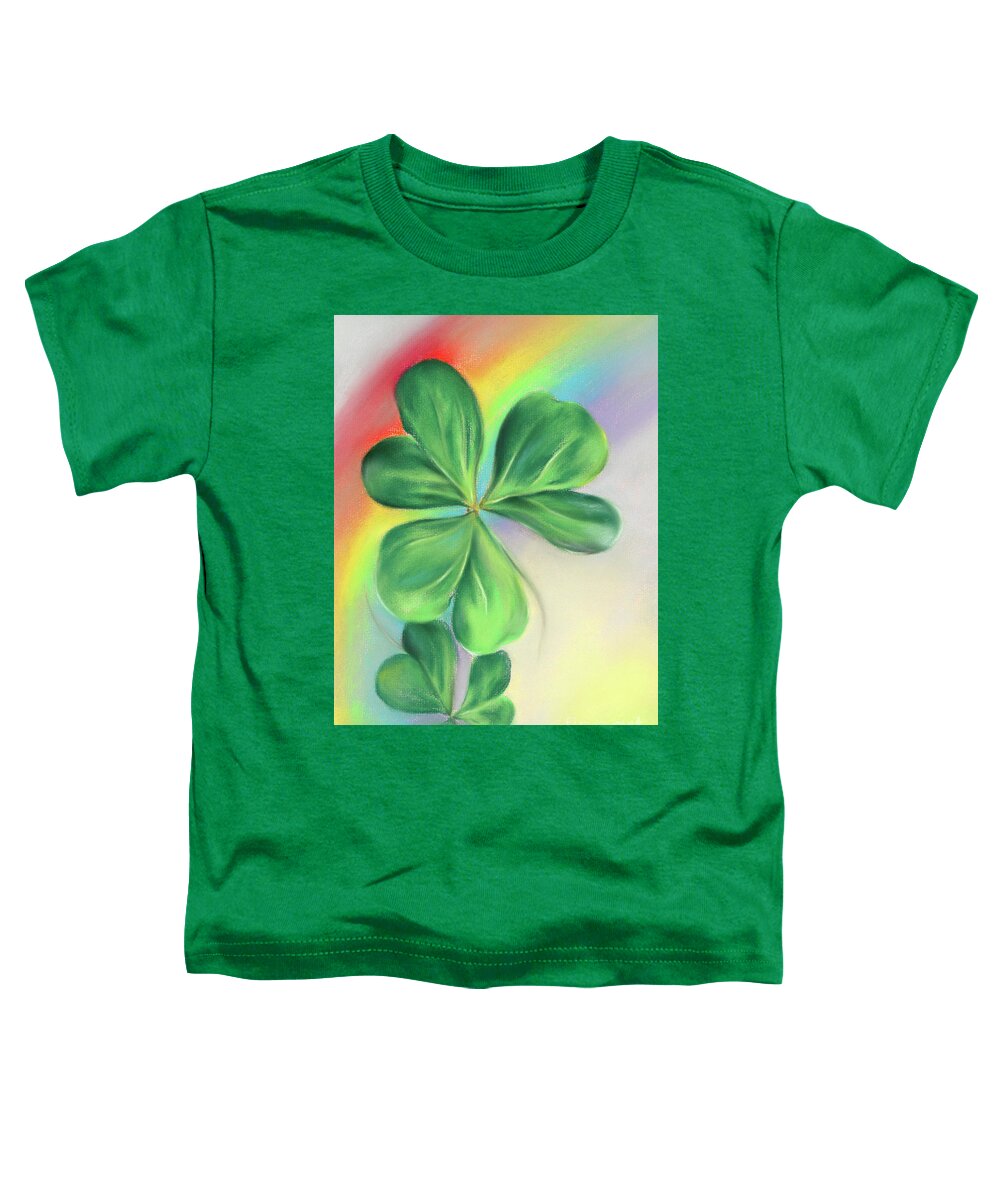 Botanical Toddler T-Shirt featuring the painting Green Shamrocks and Colorful Rainbow by MM Anderson