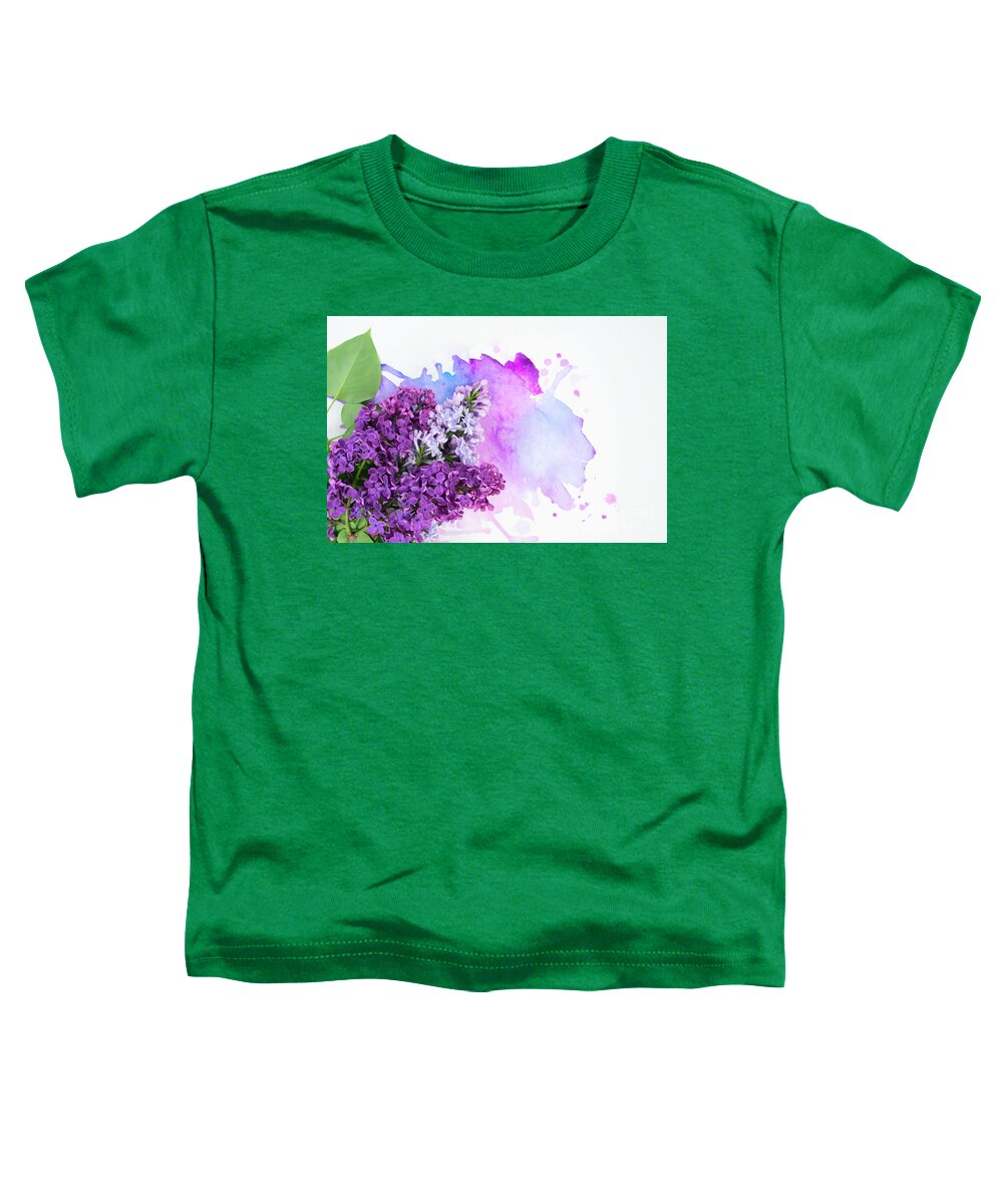 Lilac Toddler T-Shirt featuring the photograph Lilac flowers on watercolor by Anastasy Yarmolovich