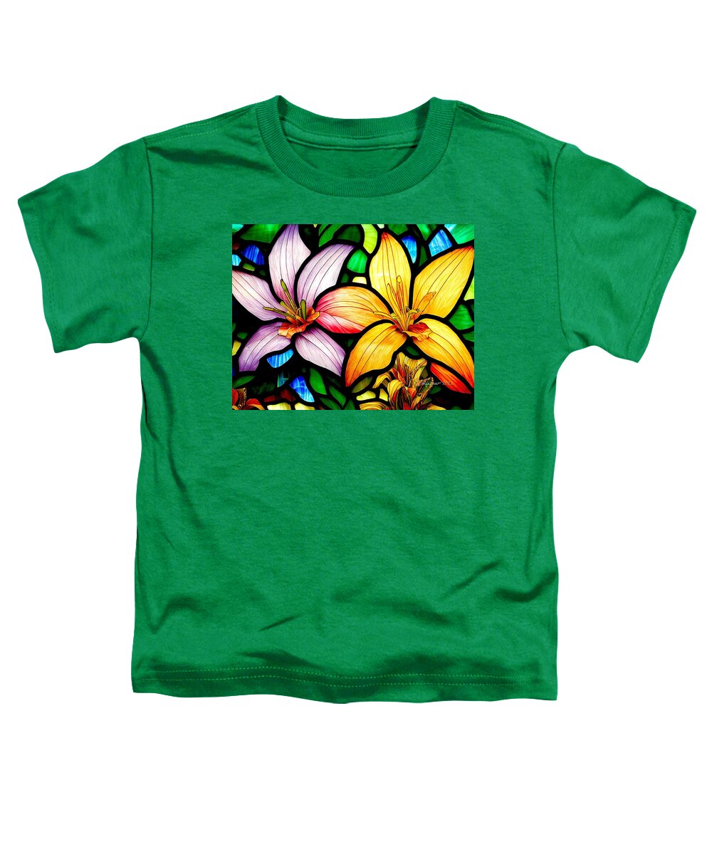 Abstract Toddler T-Shirt featuring the digital art MidJourney AI Stained Glass Day Lilies by Peggi Wolfe