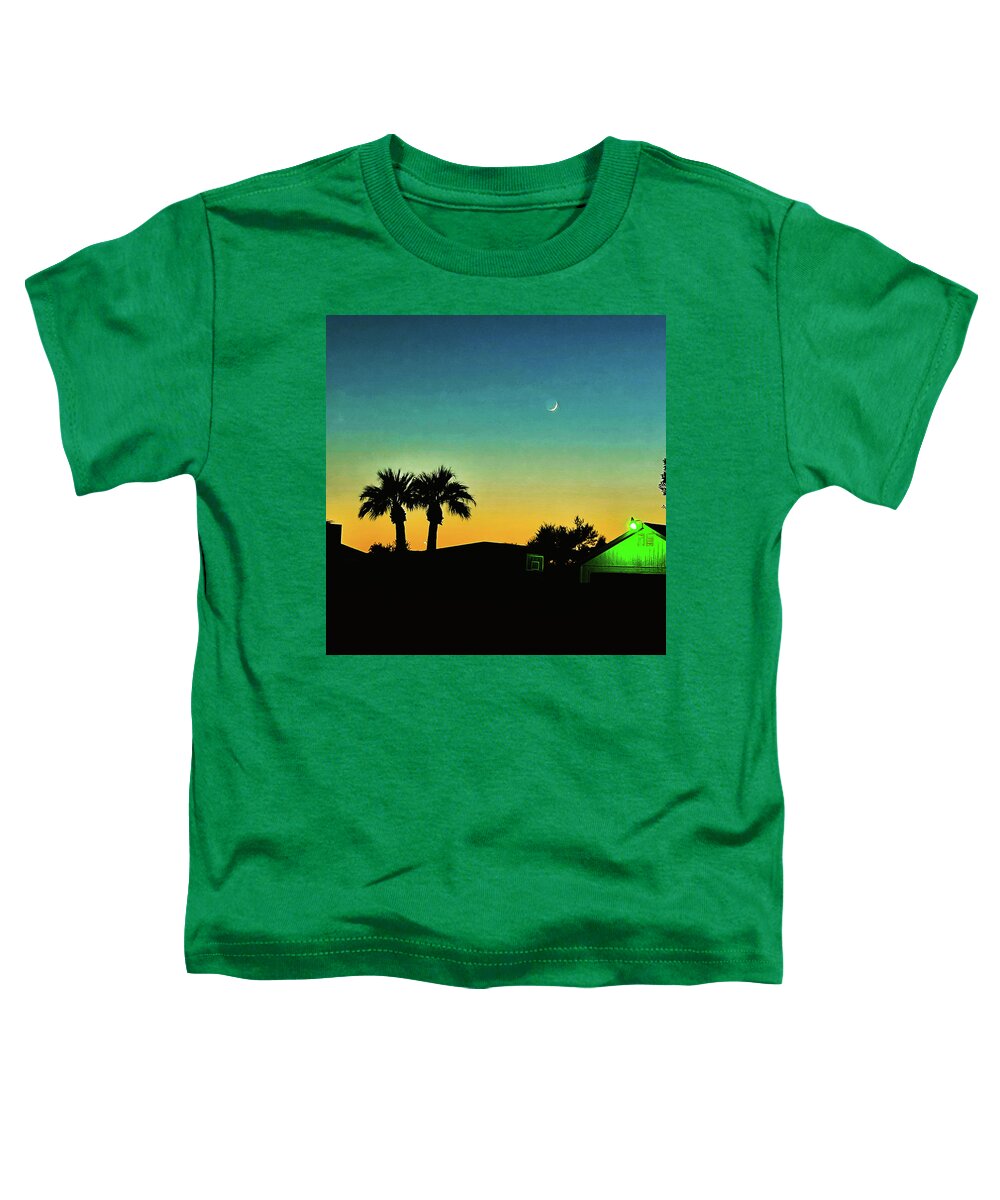 #landscapephotography #palmtrees #sunsetphotography #november #silhouette Toddler T-Shirt featuring the photograph New Moon near the Green Manger by Grey Coopre