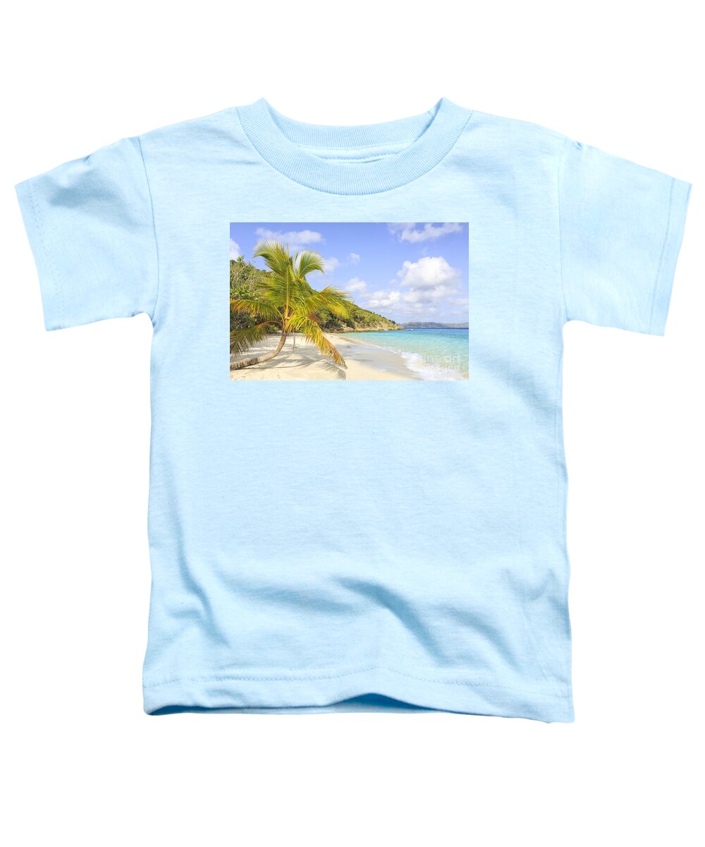 St John Toddler T-Shirt featuring the photograph Palm Tree On Caribbean Beach by Ken Brown