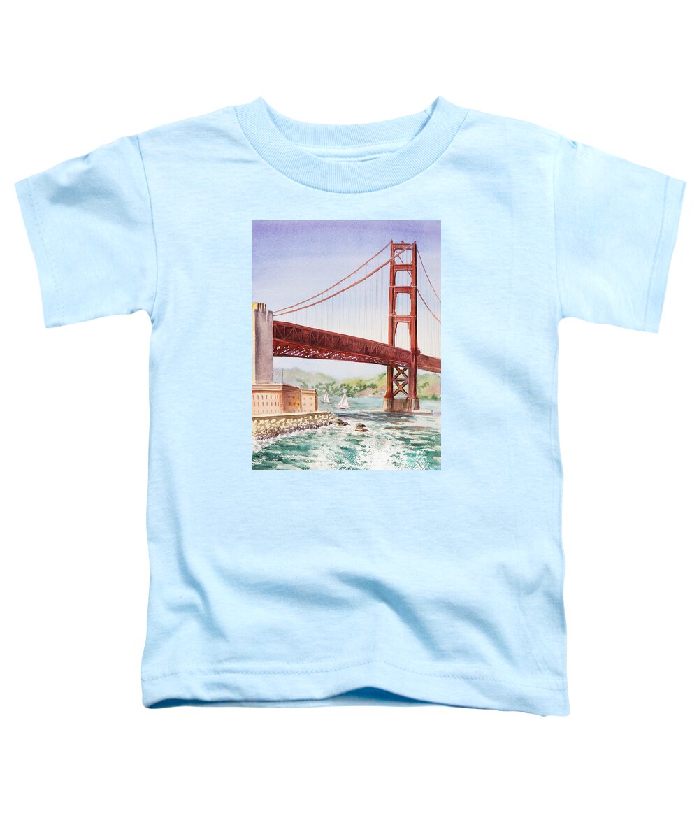 Golden Toddler T-Shirt featuring the painting Golden Gate Bridge San Francisco #4 by Irina Sztukowski