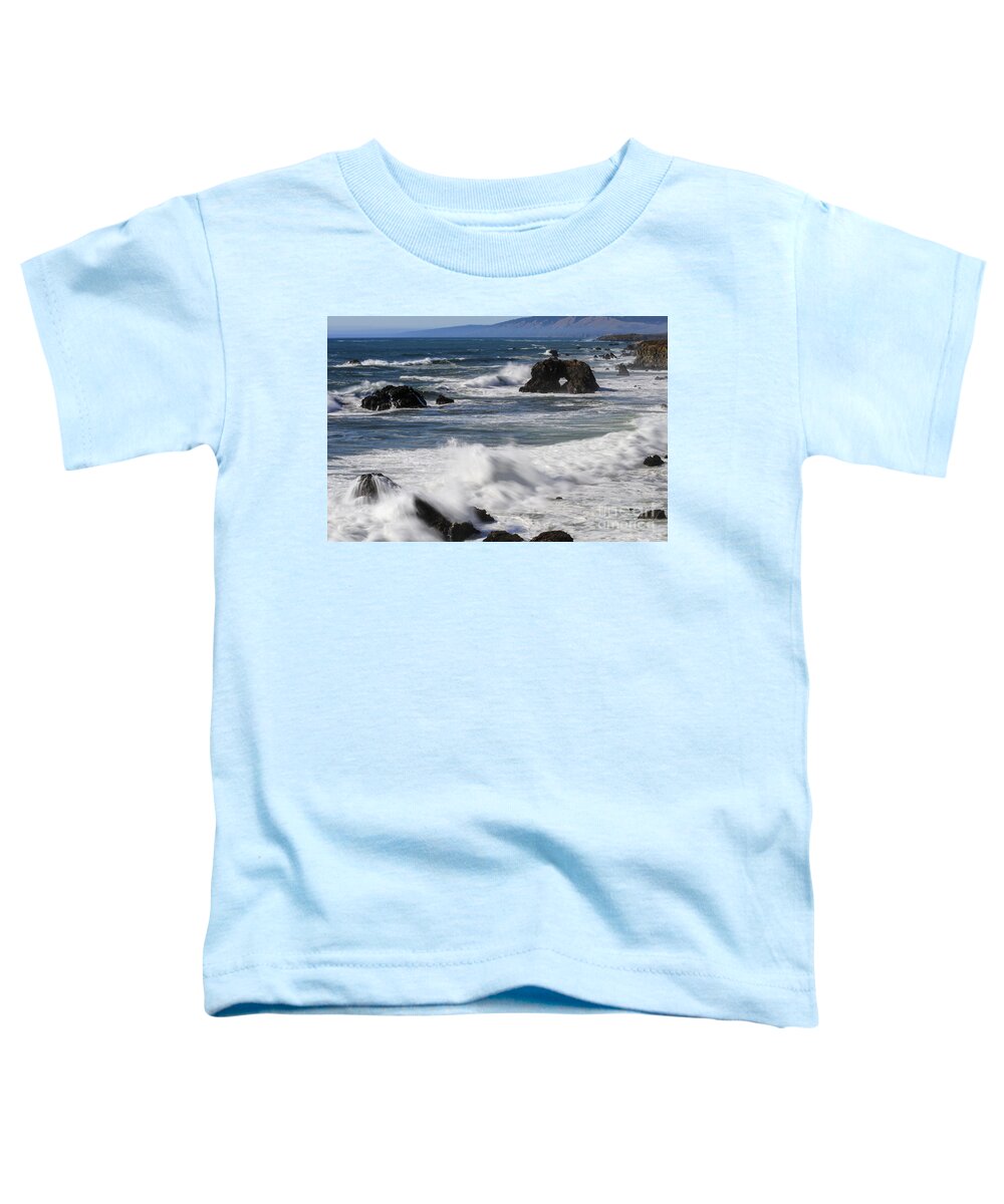Bodega Bay California Wave Waves Water Oceans Sea Seas Pacific Ocean Bays Rock Formation Formations Rocks Spray Shore Shores Shoreline Shorelines Coast Coasts Coastline Coastlines Waterscape Waterscapes Toddler T-Shirt featuring the photograph Ocean View #1 by Bob Phillips