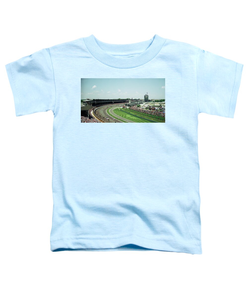Photography Toddler T-Shirt featuring the photograph Race Cars In Pace Lap In A Stadium #1 by Panoramic Images